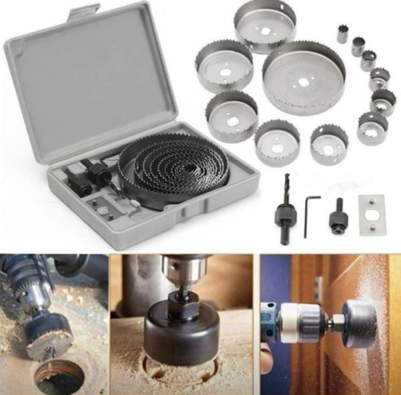 FRESE LEGNO SET FRESA A TAZZA SUPPORTO 2 ATTACCHI PER TRAPANO 16 PZ