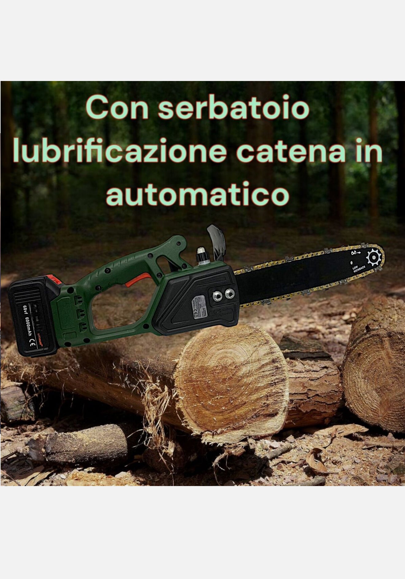 Motosega a Batteria con Lama da 12" 30cm con Serbatoio Olio Automatico 2X6V 6AH