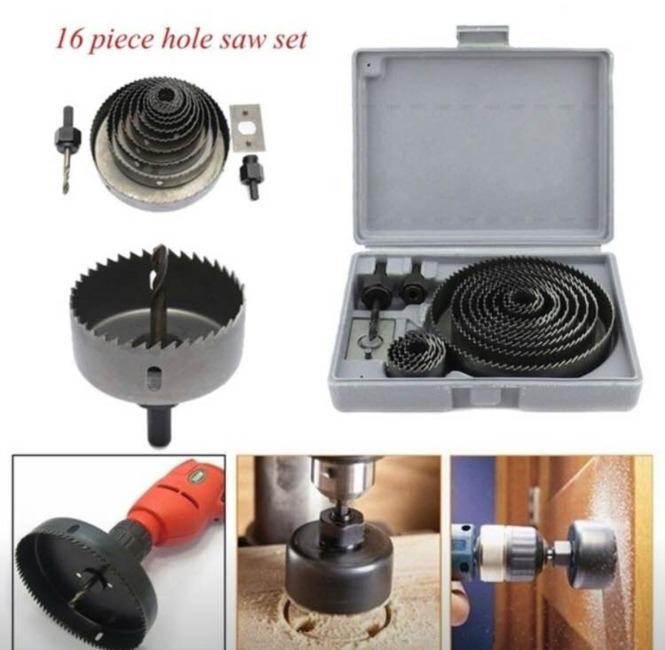 FRESE LEGNO SET FRESA A TAZZA SUPPORTO 2 ATTACCHI PER TRAPANO 16 PZ