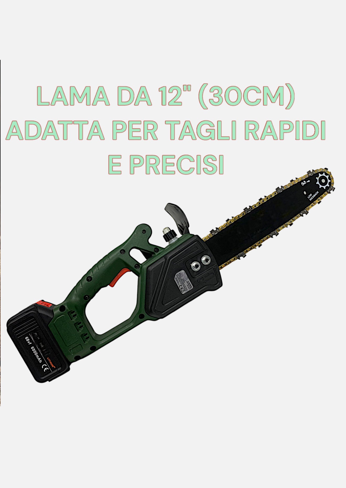 Motosega a Batteria con Lama da 12" 30cm con Serbatoio Olio Automatico 2X6V 6AH